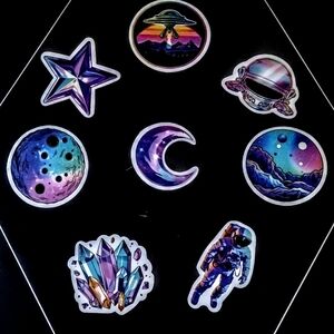 Retro Neon Space Universe Stickers set of 8